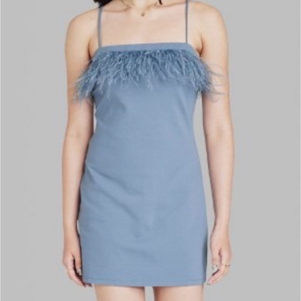 Wild Fable Women’s Dress Feather Trim Bodycon Dress  Color Slate Blue XXL  NWT